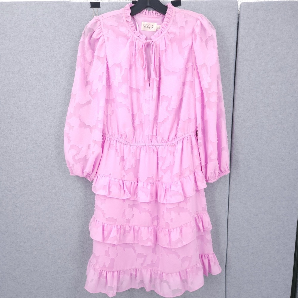 Eliza J V Neck Tied Tiered Ruffle Trim A Line Pink Dress Womens Size 10 READ